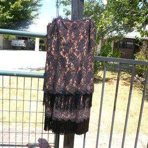 Vintage Black Lace Fringe Cocktail Dress Spaghetti Straps C Randall Brooks Saks